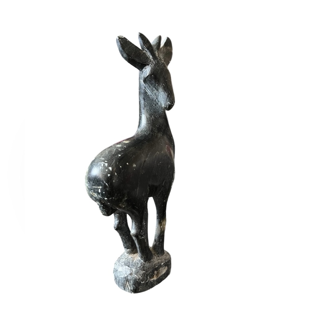 hand carved black stone figurine deer vintage 6.5 Inches tall *Small Chip* - Picture 4 of 8